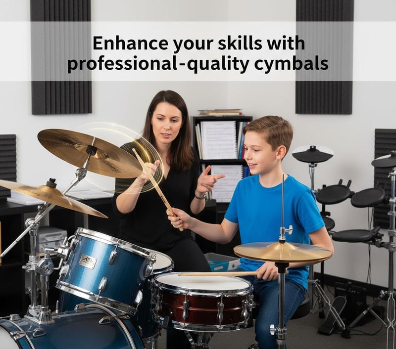 SUPVOX 2pcs 8 Inch Brass Crash Ride Hi-Hat Cymbals for Beginners and Professionals, Golden Drum Percussion Instrument - Image 5